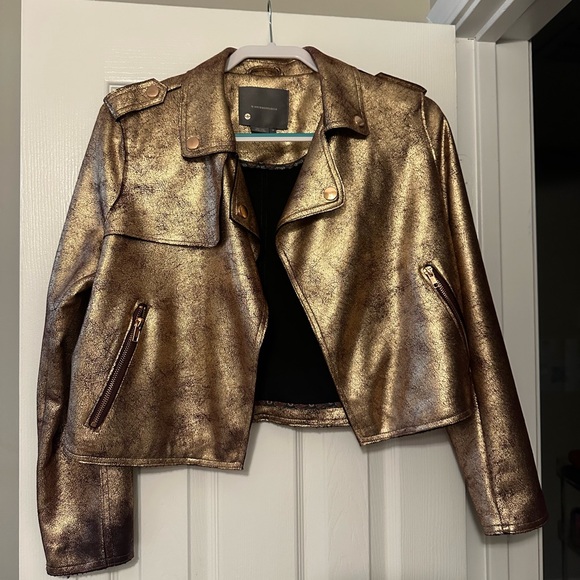 Anthropologie Gold Leather Motorcycle Jacket - Picture 5 of 13